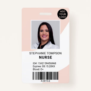 Professional editable pink nurse photo logo code ID badge