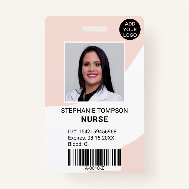 Professional editable pink nurse photo logo code ID badge (Front)