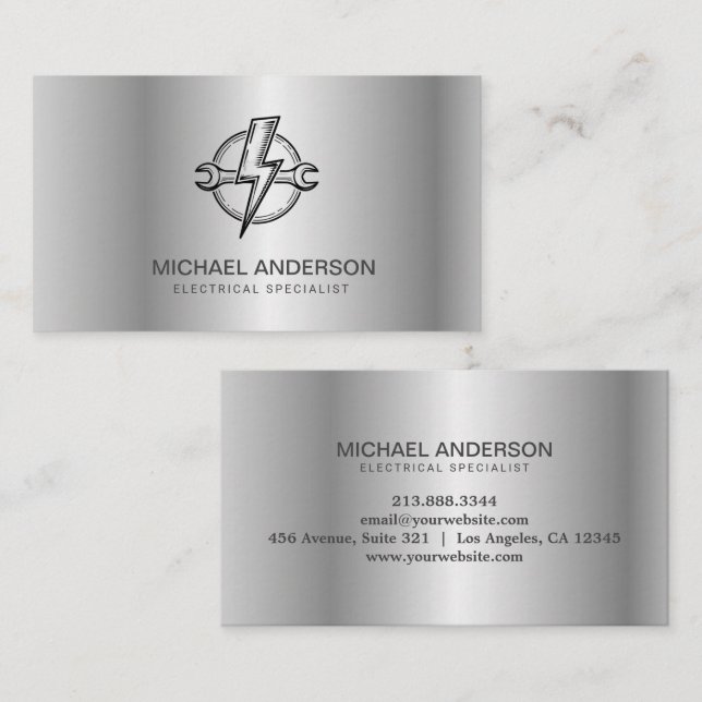 Professional Electrical Electrician Silver Gray    Business Card (Front/Back)
