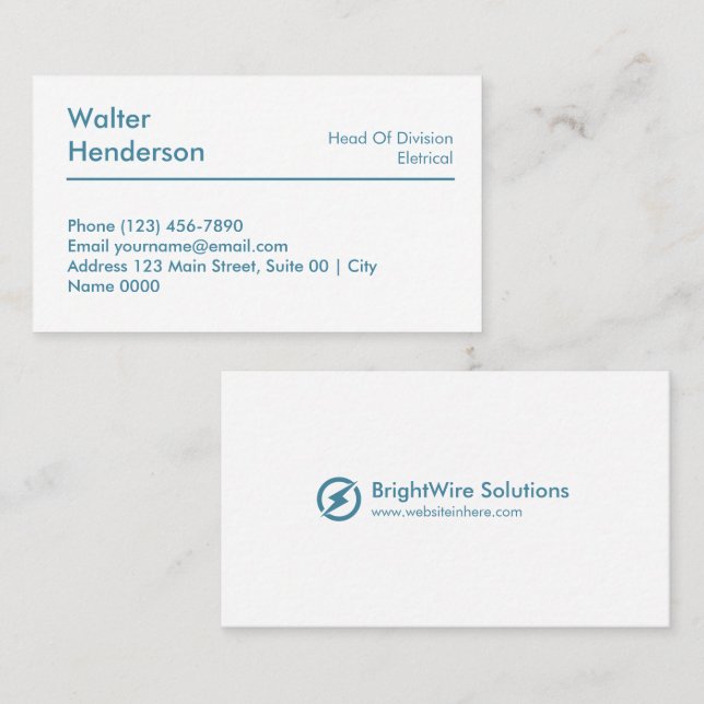Professional Electrical Engineering White Blue  Business Card (Front/Back)