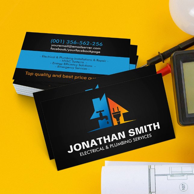 Professional Electrical & Plumbing Contractor  Business Card (Creator Uploaded)