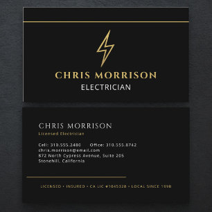 Professional Electrician Black Gold Contractor Business Card