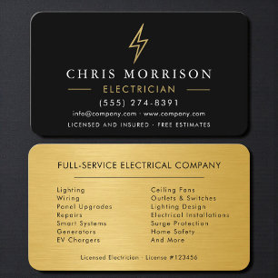 Professional Electrician Contractor Black & Gold Business Card