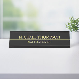 Professional Elegant Black and Gold Desk Name Plate