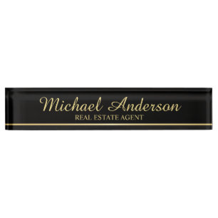 Professional Elegant Black and Gold Nameplate