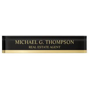 Professional Elegant Black and Gold Nameplate