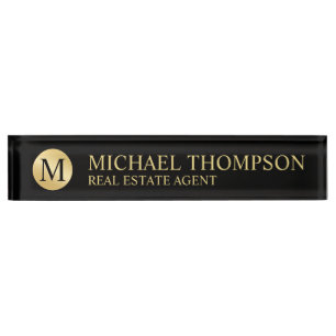 Professional Elegant Black and Gold Nameplate