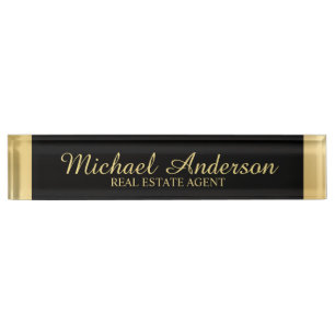Professional Elegant Black and Gold Nameplate