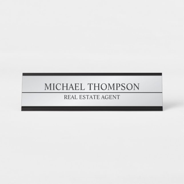 Professional Elegant Black and Silver Desk Name Plate (Front)