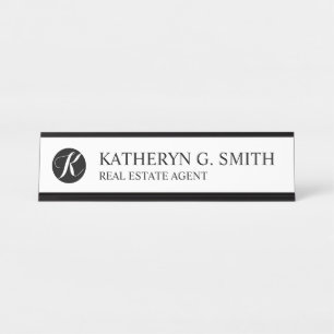 Professional Elegant Black and White Desk Name Plate