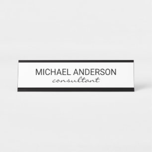 Professional Elegant Black and White Desk Name Plate
