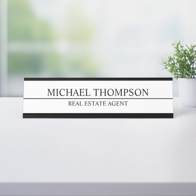 Professional Elegant Black and White Desk Name Plate (Creator Uploaded)