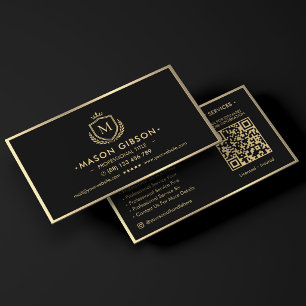 Professional Elegant Black Faux Gold Crown Shield Business Card