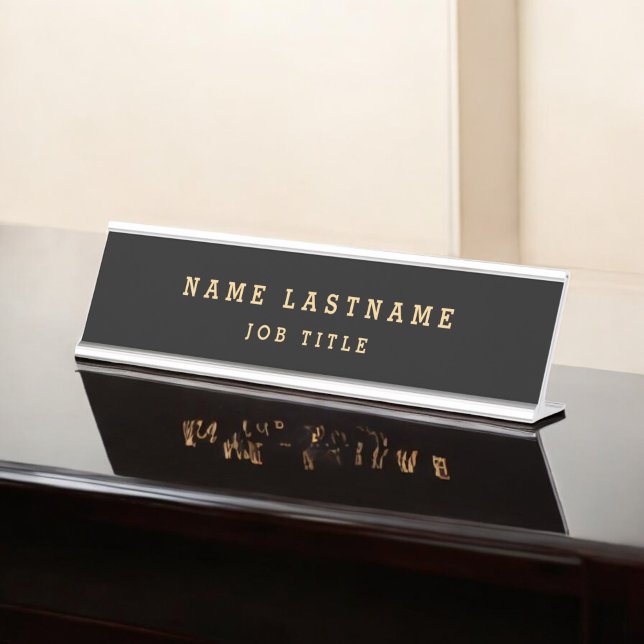 Professional Elegant Black Gold Desk Desk Name Plate (Creator Uploaded)