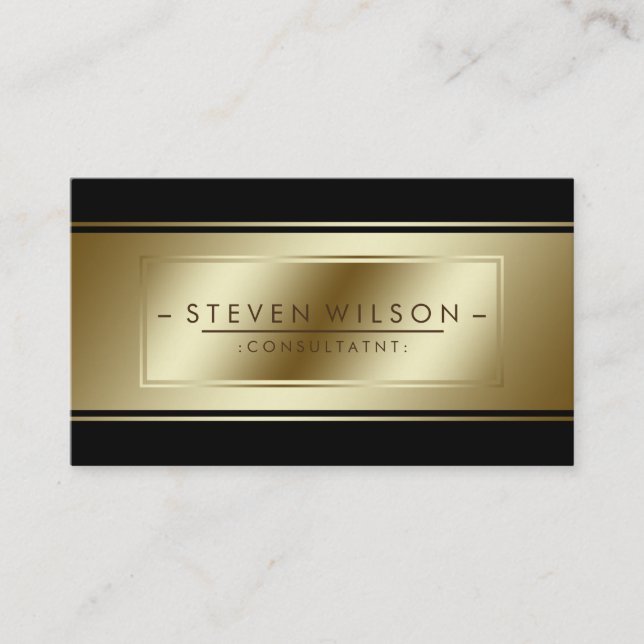 Professional Elegant Black Gold Faux Modern Business Card (Front)