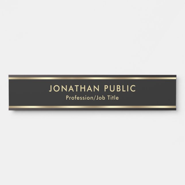 Professional Elegant Black Gold Home Office School Door Sign (Front)