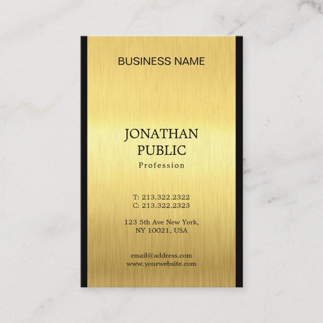 Professional Elegant Black Gold Luxury Plain Chic Business Card (Front)