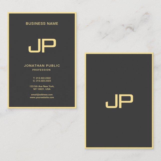 Professional Elegant Black & Gold Monogram Initial Business Card (Front/Back)