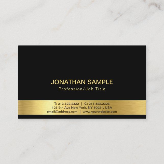 Professional Elegant Black Gold Silk Finish Luxury Business Card (Front)