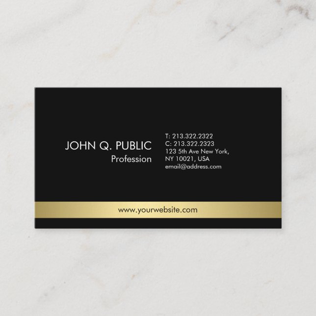 Professional Elegant Black Gold Simple Plain Business Card (Front)