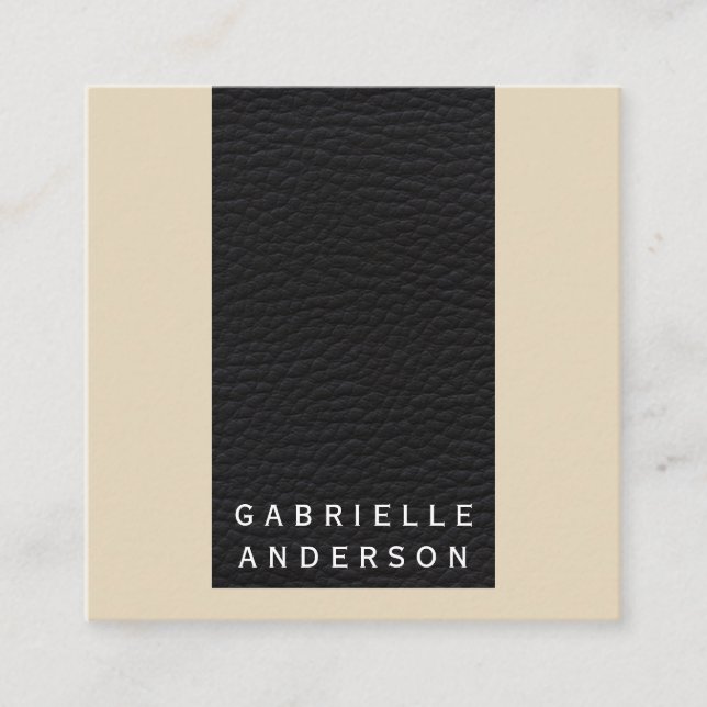 Professional Elegant Black Leather / Black Square Business Card (Front)