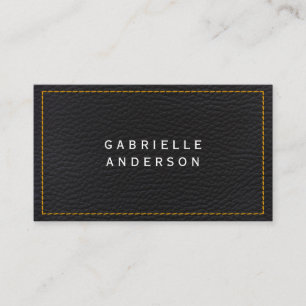 Professional Elegant Black Leather   Yellow Seems Business Card