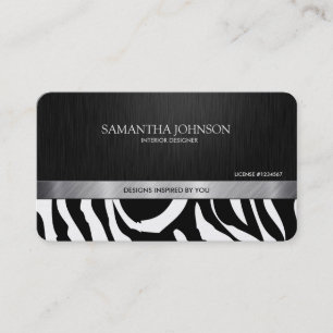 Professional Elegant Black & Silver Zebra Stripes Business Card