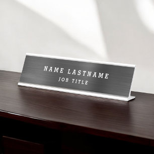 Professional Elegant Black White Desk Name Plate