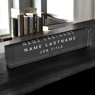Professional Elegant Black White Desk Nameplate