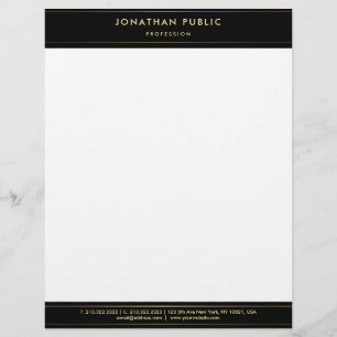 Professional Elegant Black White Gold Modern Plain Custom Letterhead