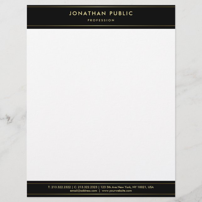 Professional Elegant Black White Gold Modern Plain Custom Letterhead (Front)