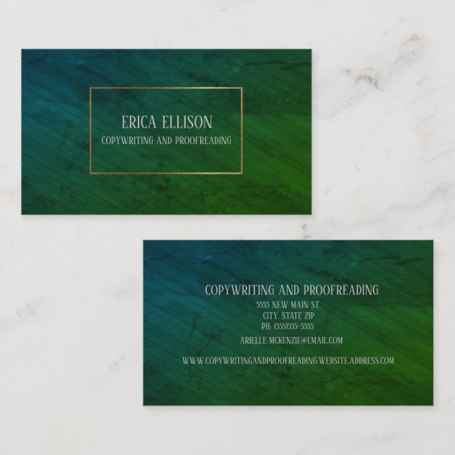Professional Elegant Blue Green Gold Copywriting Business Card (Front/Back)