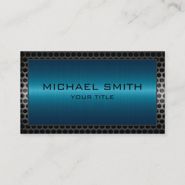 Professional Elegant Blue Metal Border Business Card (Front)