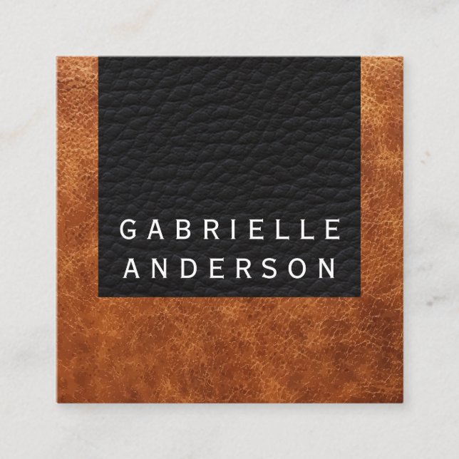 Professional Elegant Brown Leather Square Business Card (Front)