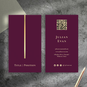 Professional Elegant Burgundy Wine & Gold Qr code Business Card