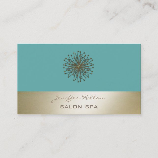 Professional elegant chic dandelion mint/gold look business card (Front)