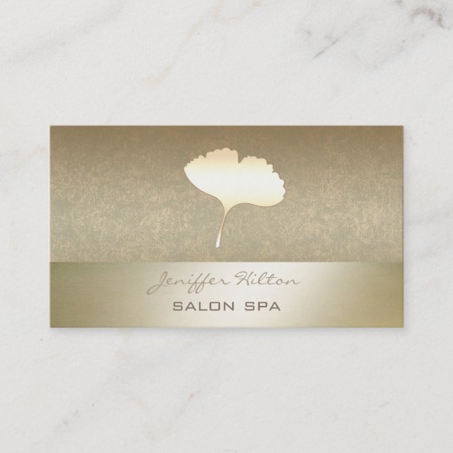 Professional elegant chic ginko leaf old gold look business card (Front)