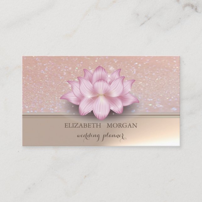 Professional Elegant Chic Glittery Lotus Flower Business Card (Front)