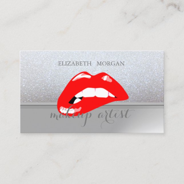 Professional Elegant Chic Glittery,Red Lips Business Card (Front)