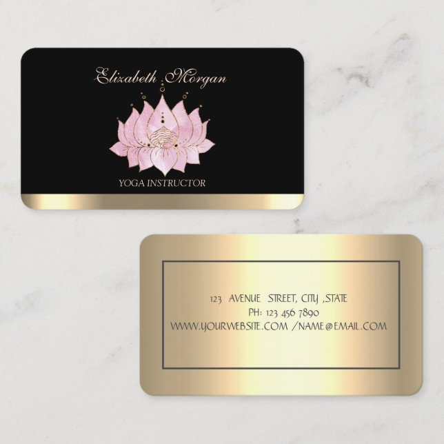 Professional Elegant Chic Lotus,Black Business Card (Front/Back)