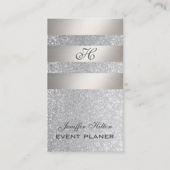 Professional elegant chic luxury glittery monogram business card (Front)