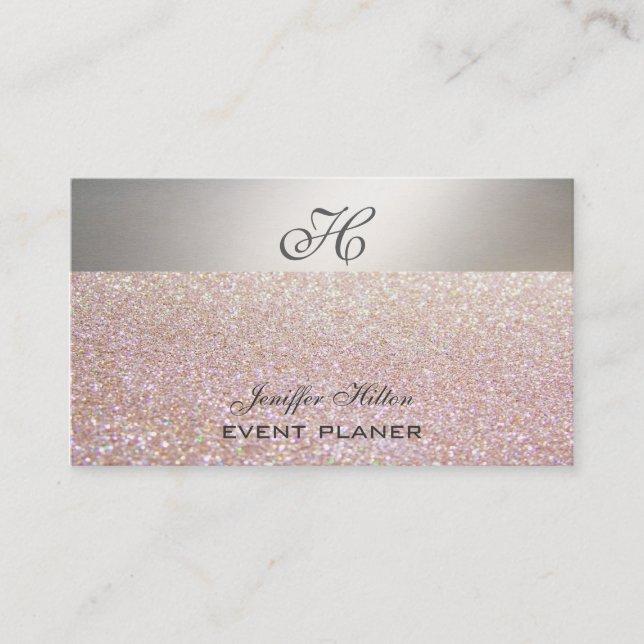 Professional elegant chic luxury glittery monogram business card (Front)