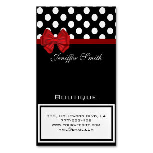 Professional elegant chic polka dots red bow Magnetic business card