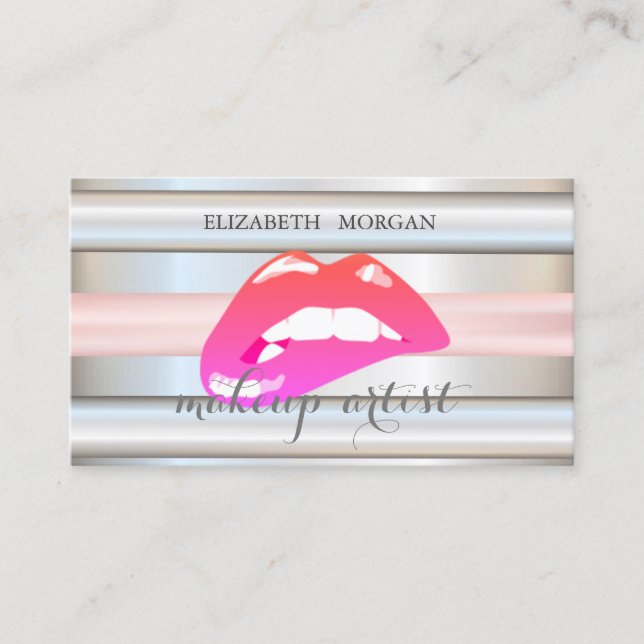 Professional Elegant Chic  Striped, Lips Business Card (Front)