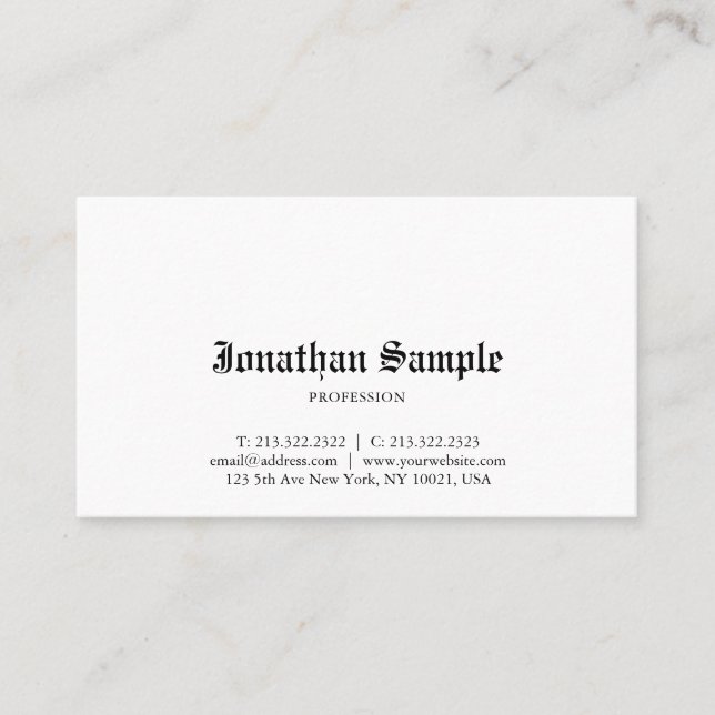 Professional Elegant Classic Old English Plain Business Card (Front)
