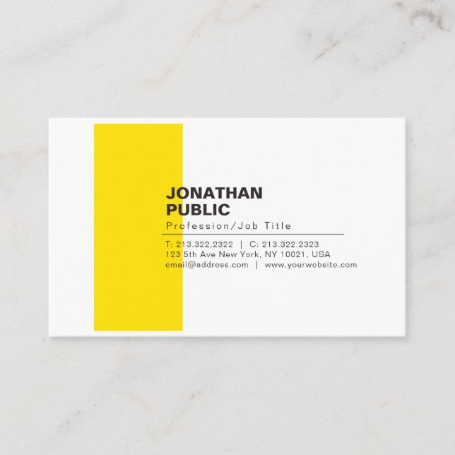 Professional Elegant Creative White Yellow Plain Business Card (Front)