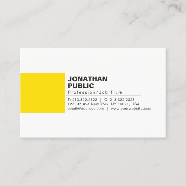 Professional Elegant Creative White Yellow Plain Business Card (Front)