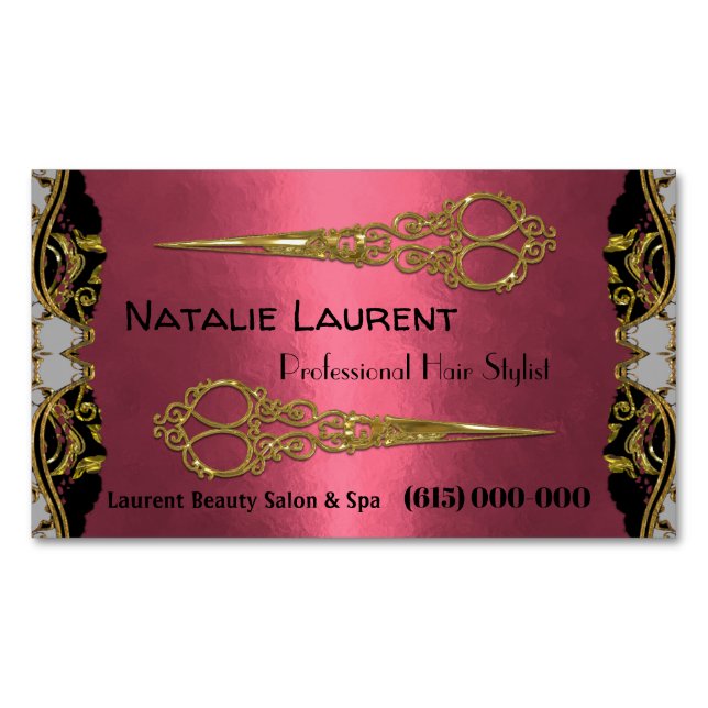 Professional Elegant Double Scissors Petalynne Magnetic Business Card (Front)