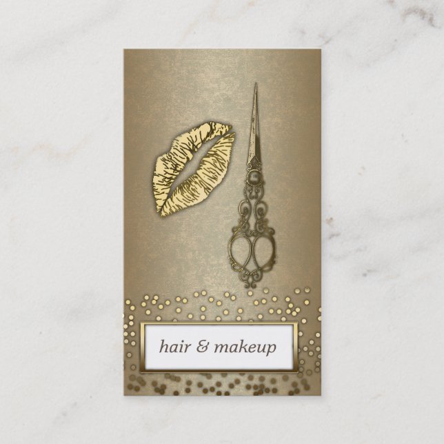 Professional elegant faux gold confetti chic lips business card (Front)