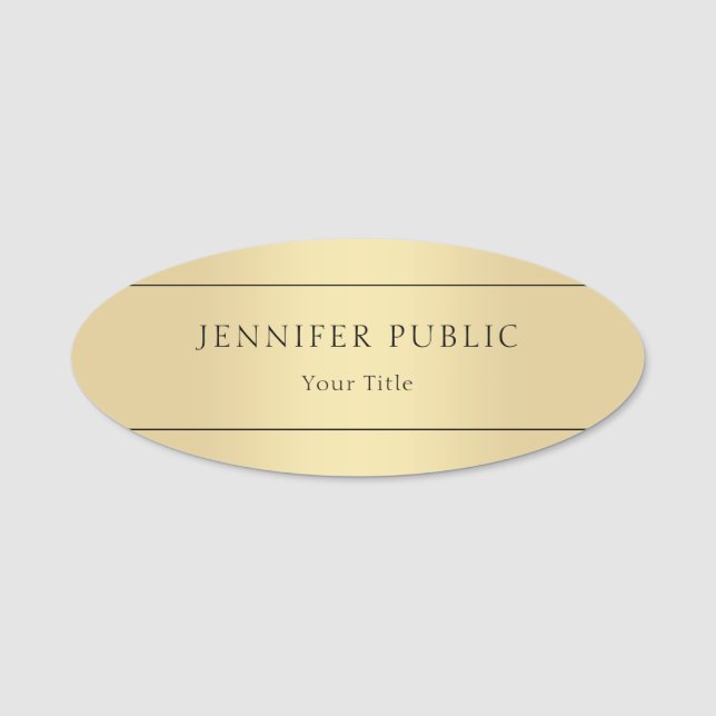 Professional Elegant Faux Gold Modern Template Name Tag (Front)